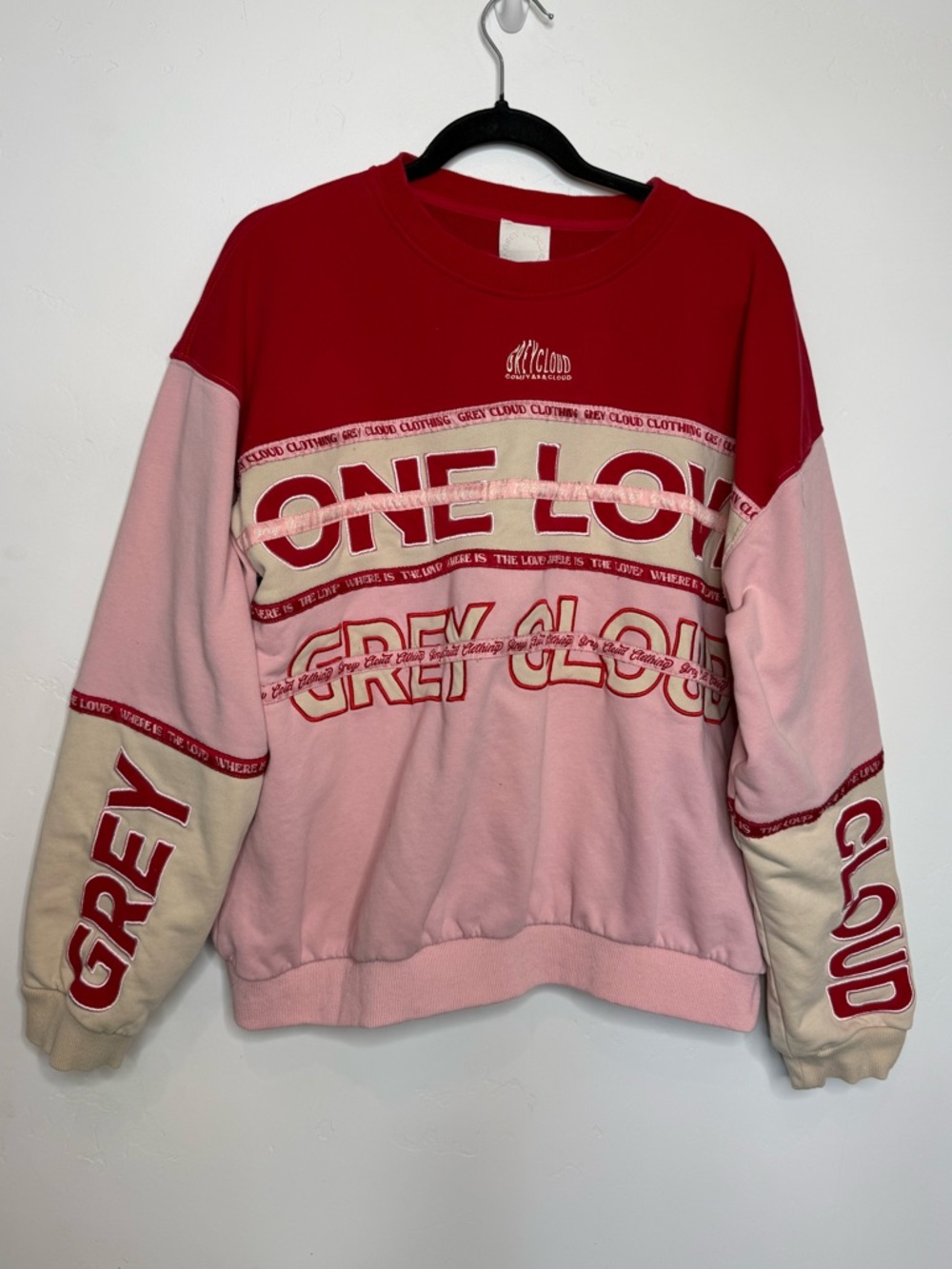 Greycloud Colorblock Crewneck Sweatshirt Size Medium Red Pink Oversized
